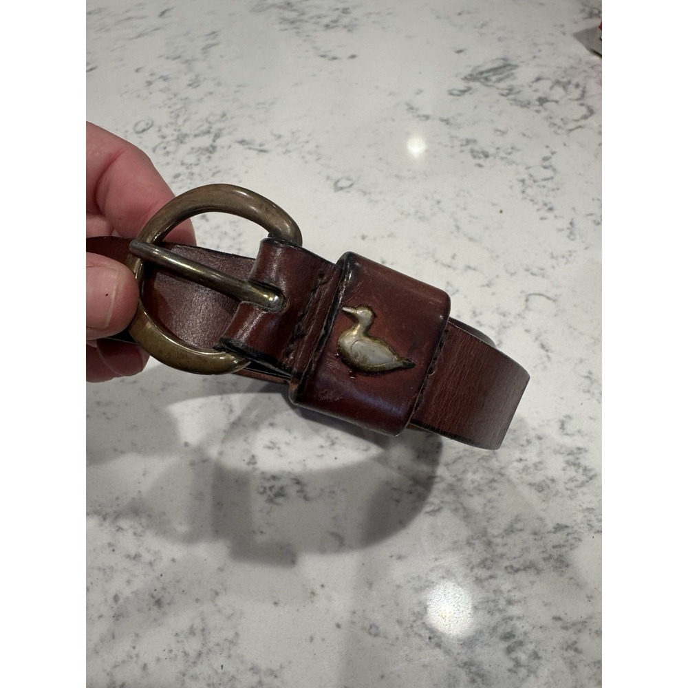 Vintage Orvis Duck Brindle Brown Leather Belt with Solid Brass Buckle. Size 40